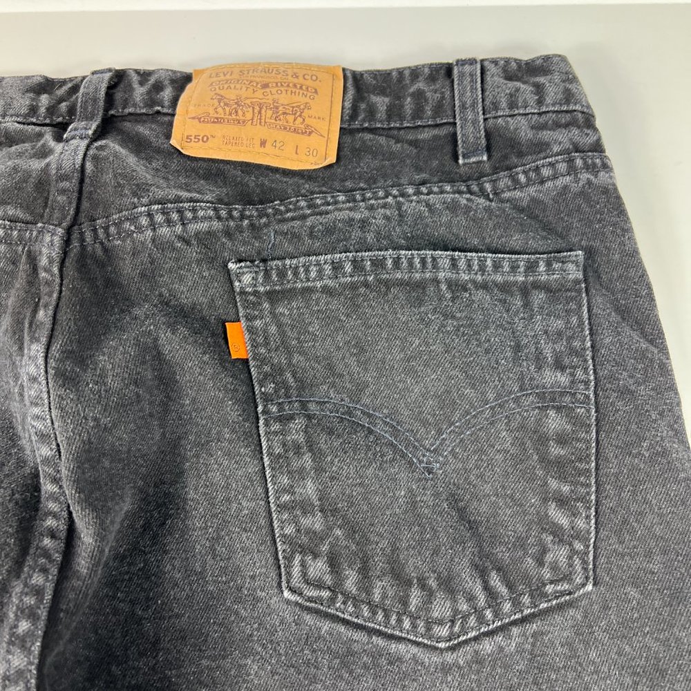 VTG 90s Levi's Jeans Men's 39 x 30* 550 Relaxed Straight Black Denim Orange Tab - Picture 9 of 16